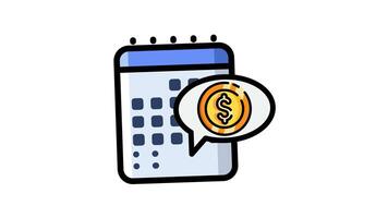 Animated finance date with money icon . Seamless looping with alpha channel on transparent background. Outline motion graphic animation video