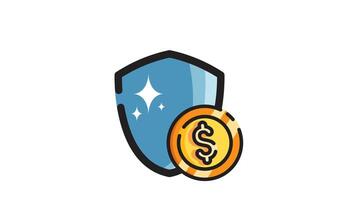 Animated defense money with shield and dollar icon . Seamless looping with alpha channel on transparent background. Outline motion graphic animation video