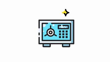 money safe box icon animation isolated alpha channel , flat line icon of box saving money looped motion graphic video