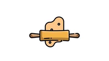 Animated rolling pin icon. Roll out dough animation. Homemade pizza. Baking tool. Loop with chroma key, alpha channel. Outline motion graphic animation video