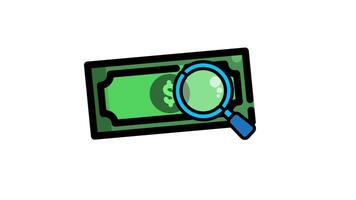 Animated money magnify icon . Seamless looping with alpha channel on transparent background. Outline motion graphic animation video