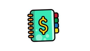 Animated finance records with book icon . Seamless looping with alpha channel on transparent background. Outline motion graphic animation video