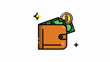 wallet, coin and paper money icon animation isolated alpha channel , looped animation motion graphic video