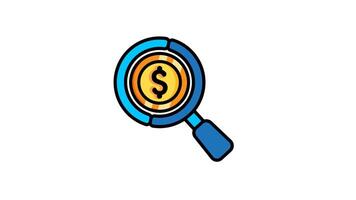 Animated search money icon . Seamless looping with alpha channel on transparent background. Outline motion graphic animation video