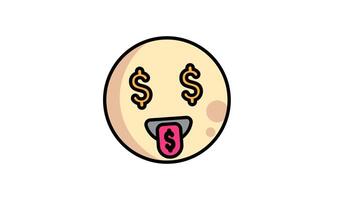 Animated face money icon . Seamless looping with alpha channel on transparent background. Outline motion graphic animation video