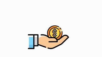 Animated Dollar in Hand Linear Icon video