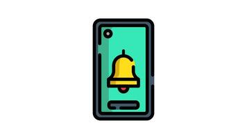 Mobile phone with money notification flat line icon animation isolated alpha channel video