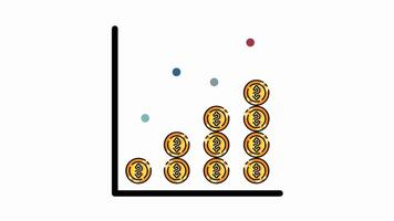 flat icon gold coins bar chart business graph icon animation isolated alpha channel , coins stack bar chart line icon looped motion graphic video