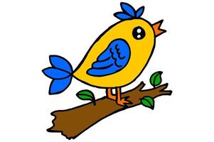 Cute Cartoon Character Bird Perched on a Twig vector