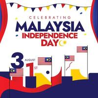 Malaysia Independence Day background, banner, post. 31st August Independence day of Malaysia in 1957 from British celebration banner with its flags, abstract art elements, shapes in its flag colours. vector