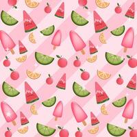 Vibrant Fruit and Ice Cream Pattern on a Bright Pink Background vector