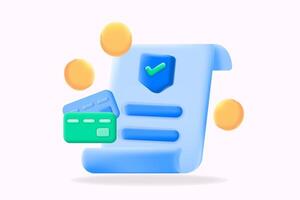 Digital payment security illustration credit cards, coins, and a secure document. 3d illustration vector