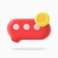 illustration 3D red chat bubble icon with a yellow coin Ideal for messaging apps, notifications, and social media platforms vector
