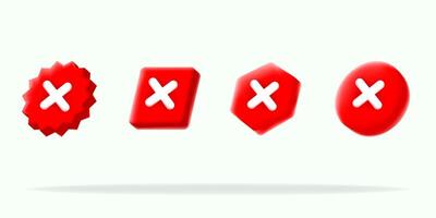 3d illustration, Red X icons in various shapes, perfect for indicating errors, cancellations, or rejections. vector