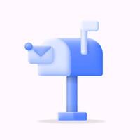Blue mailbox with envelope 3D minimal style icon. Ideal for email and messages vector