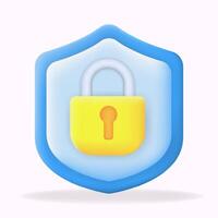 3d Security icon with a yellow padlock and blue shield, symbolizing online safety, data protection, and privacy vector