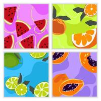 Summer background templates with different abstract fruits watermelon, papaya, lime, orange set. Summer design for seasonal editable text template and background layout collection. illustration vector