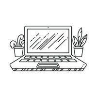 Futuristic Computer Illustration with Tech Elements. Line Art Computer with Tech Accessories vector