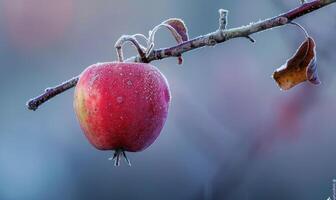 Apple on a branch with a slight frost photo