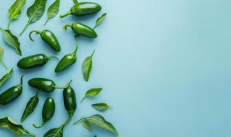 Top view of hot peppers on a rustic wooden board photo