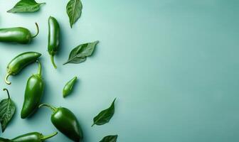 Top view of hot peppers on a rustic wooden board photo
