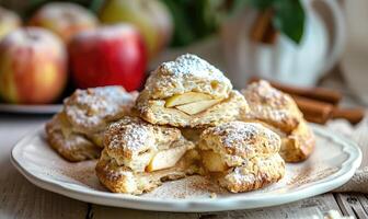 Apple and cinnamon scones on a white plate photo