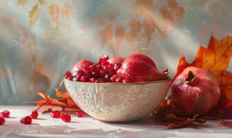 Close-up view of pomegranate seeds in a bowl photo