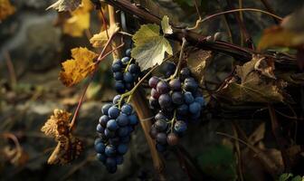 Grapes on vines with rustic vineyard setting photo