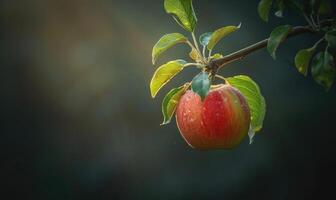 Single apple hanging from a branch photo
