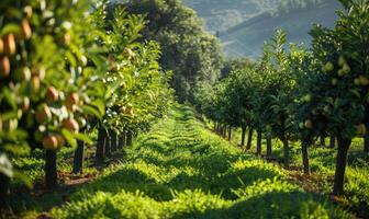 Rows of pear trees in an orchard photo