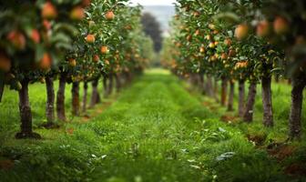 Rows of pear trees in an orchard photo