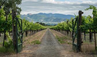 Vineyard with grapevines and a vineyard gate photo