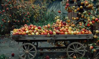 Roadside apple stand with baskets of apples photo