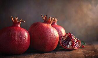 A close-up view of pomegranates with a focus on the textured skin photo