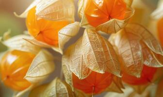A macro shot of a cluster of physalis with some husks open photo