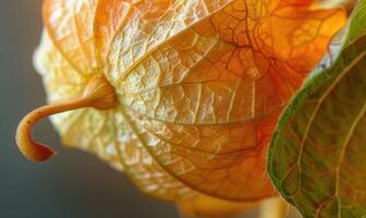 A close-up of physalis with a focus on the intricate pattern of the husk photo