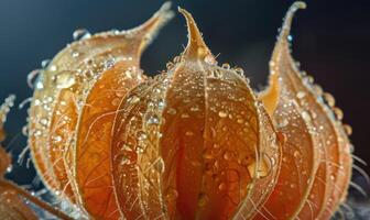 Macro view of physalis with a focus on the delicate husk texture photo