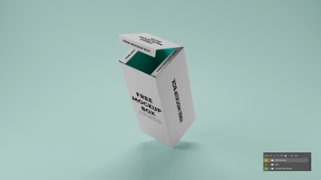 a 3D box with a white label on it and green background psd