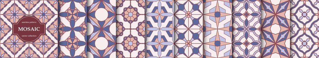 Collection of repeatable ornamental luxury patterns. Elegant color geometric oriental seamless backgrounds, symmetric textures vector