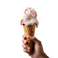 hand holding ice cream cone on transparent background png