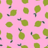Simple seamless pattern with green lemons on a pink background. graphics. vector