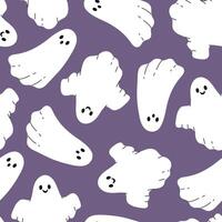 Simple seamless pattern with ghosts on a purple background. graphics. vector
