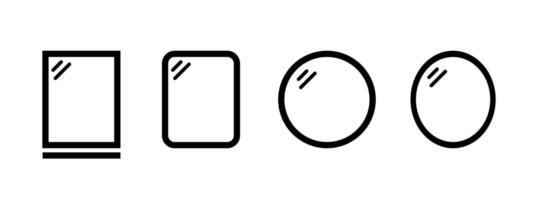 Mirror icon set. Mirror frame illustration. Portrait orientation symbol. Simple square and rounded furniture sign. vector