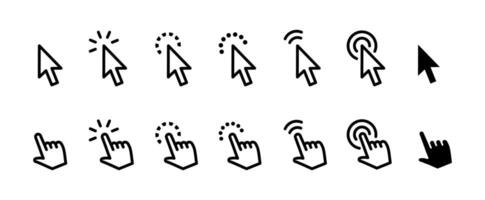Cursor icon set. Mouse pointer symbol collection. Finger cursor illustration. Arrow click sign. Web interface pointer collection. vector
