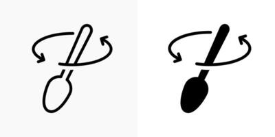 Spoon stir icon. Spoon mixing illustration. Arrow mix symbol. Stirring line, outline, black and filled element design. vector