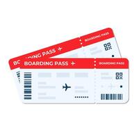 Boarding pass illustration. Two air plane tickets template. Airline flight pass concept. Blue departure document. Red airplane tickets design. Blank boarding pass template. vector