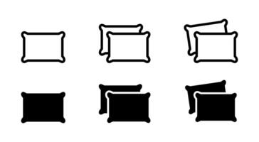 Pillow icon set. Relax symbol. Clean bed sheet illustration. Take a nap sign. Soft and comfortable pillow simple line and black pictogram set. vector