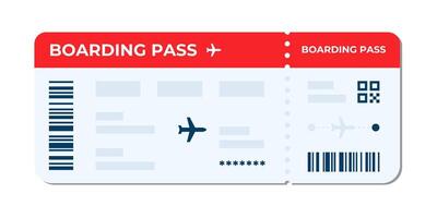 Boarding pass illustration. Air plane ticket template. Airline flight pass concept. Blue departure document. Red airplane ticket design. Blank boarding pass template. vector