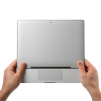 Man hands typing on laptop keyboard on transparent background png