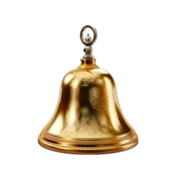 3d rendering of a golden bell hanging on a chain on transparent background png